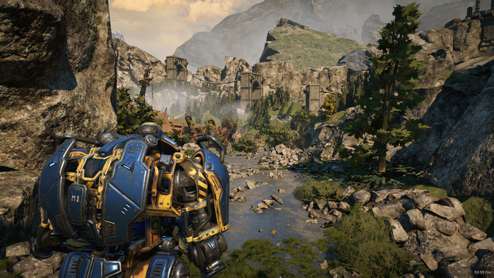Gears of War 4 mech in a rocky mountain landscape