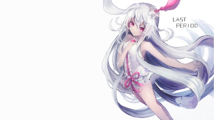 Anime girl with white hair and pink eyes