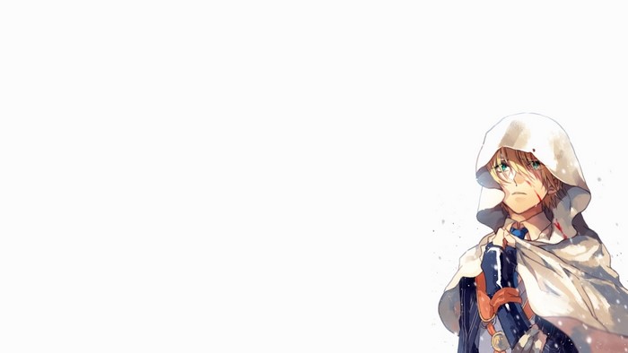 Anime boy with hood and white background