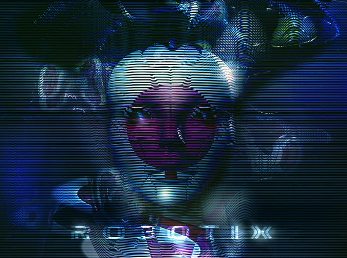 Robotix text on a robot geisha