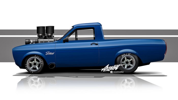 Blue Ford Escort Mk1 with supercharger by Axesent Creations