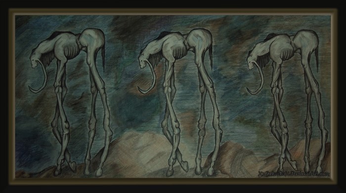 Surreal creatures in a desolate landscape
