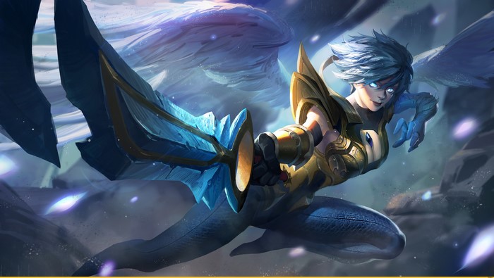 Riven from League of Legends with sword and wings