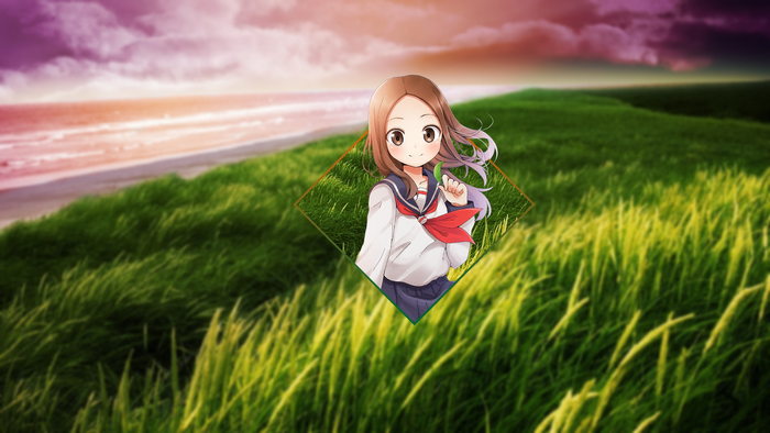 Takagi-san from Karakai Jouzu no Takagi-san in a grassy field