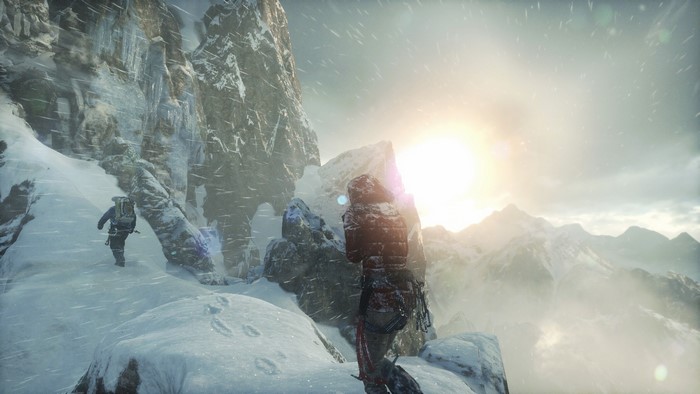 Lara Croft from Rise of the Tomb Raider in winter mountains