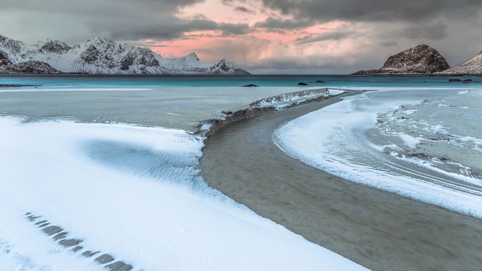 4K Norway Lofoten Winter Beach Landscape