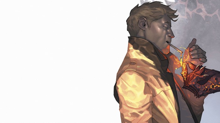 John Constantine from Hellblazer lighting a cigarette