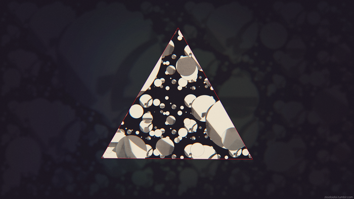 Abstract geometric artwork with circles inside a triangle