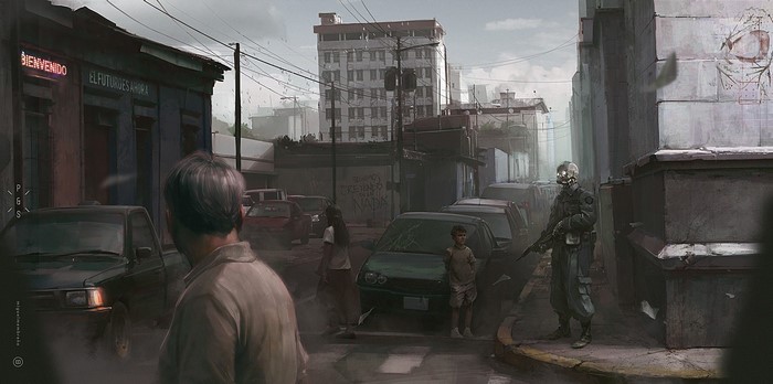 Soldier in a post-apocalyptic city by Miguel Membreño