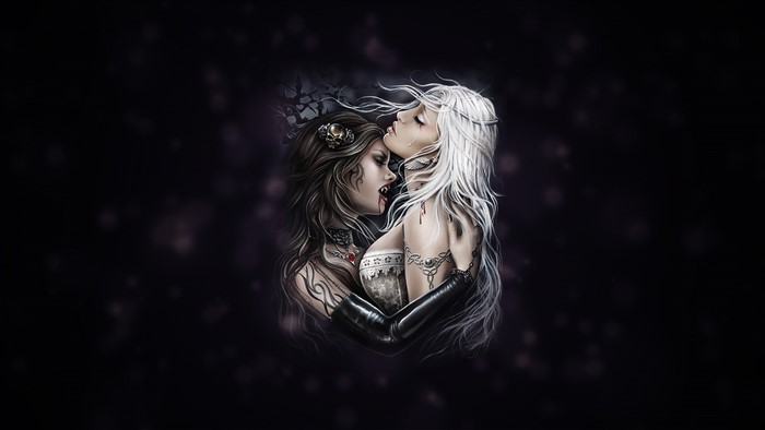 Two vampire women embracing