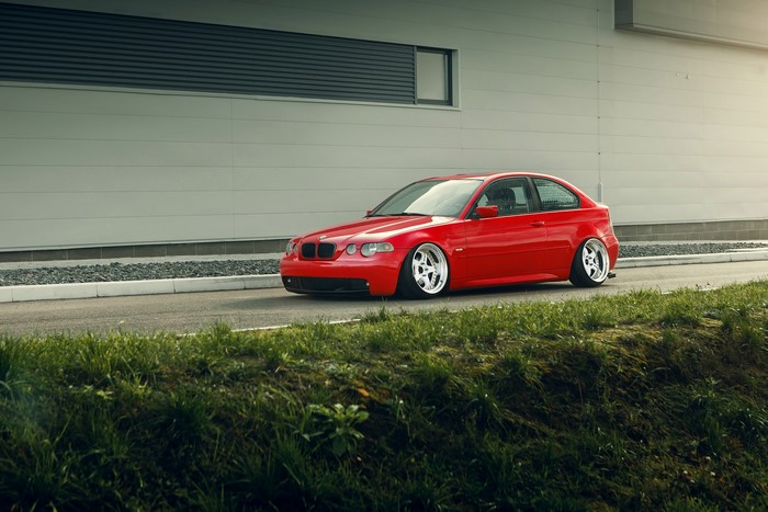 Red BMW E46/5 with Work Wheels