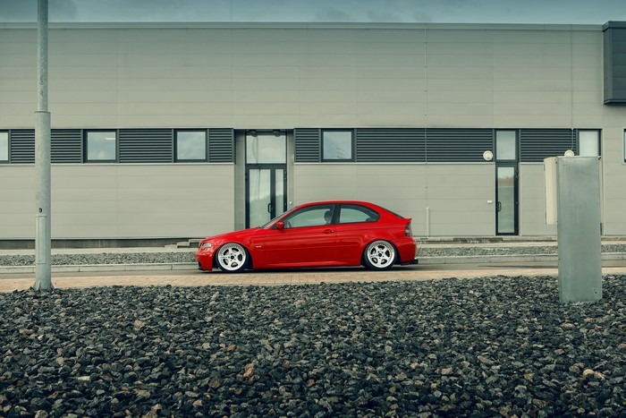 Red BMW E46/5 Stance Car with Work Wheels