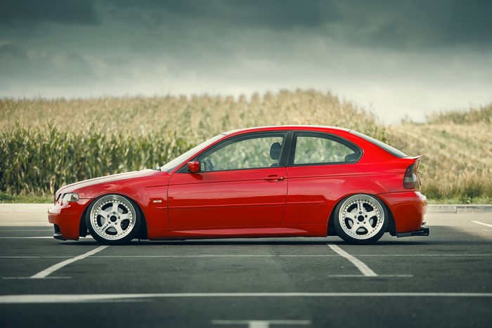 Red BMW E46/5 with Work Wheels