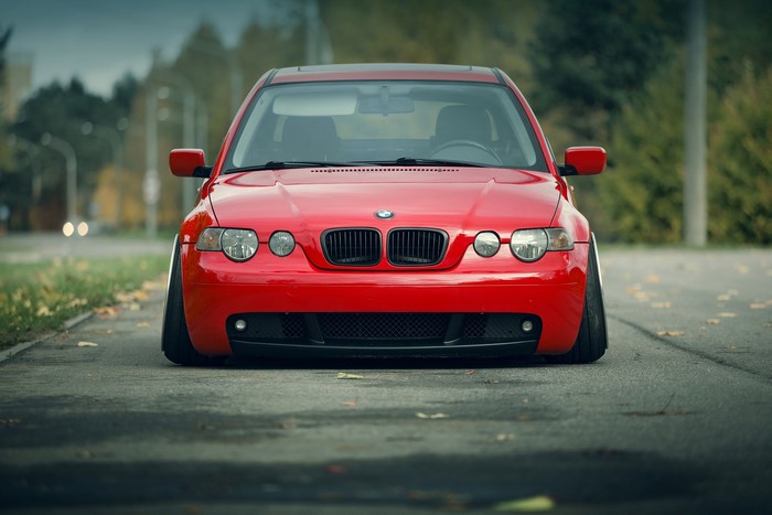 Red BMW E46/5 Stance Car with Work Wheels