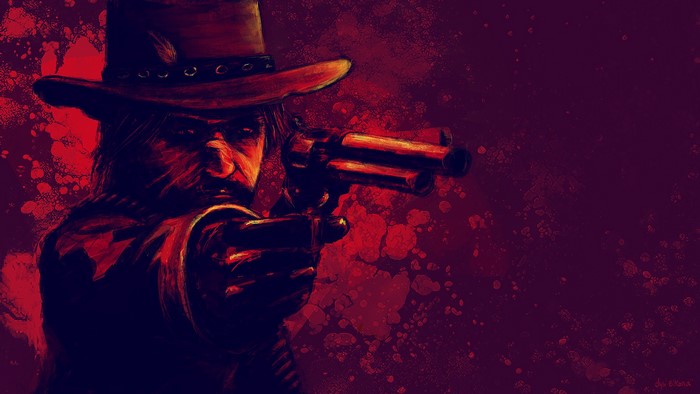 John Marston from Red Dead Redemption with a gun