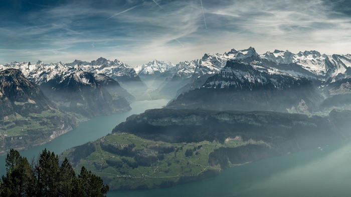 4K Mountain Landscape with Lake and Snow-Capped Peaks