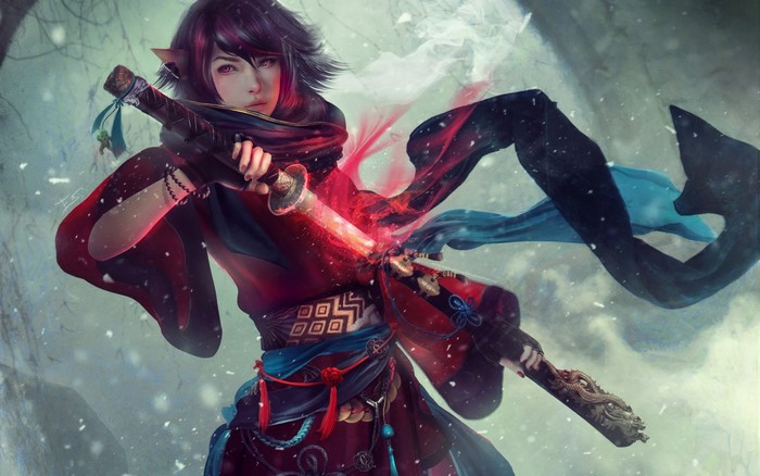 4K Fantasy Samurai Warrior with Glowing Sword