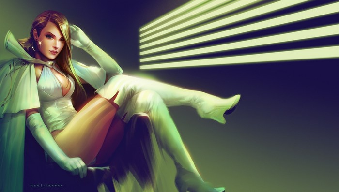 Artwork of a woman in a white outfit