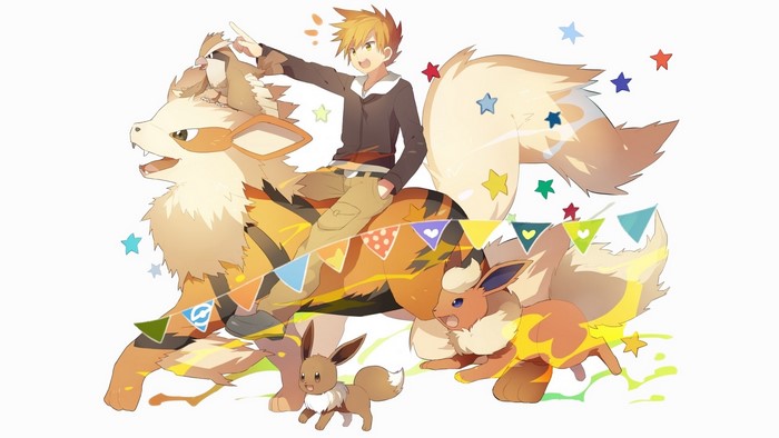Boy with Arcanine and Eeveelutions from Pokemon