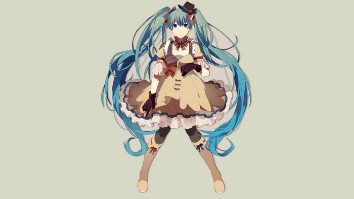 Hatsune Miku from Vocaloid wearing a dress and hat