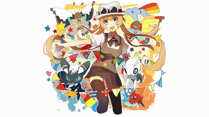 Anime girl with Pokemon and butterflies