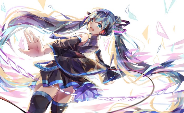 Hatsune Miku with long blue hair and headphones