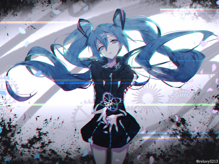 Anime girl with blue hair and green eyes