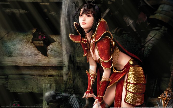 Oriental fantasy girl in red and gold armor