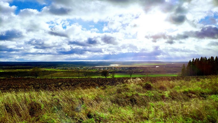 HDR landscape with clouds and fields