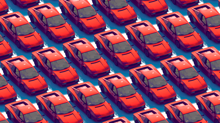 Red Ferrari Testarossa cars in a grid pattern