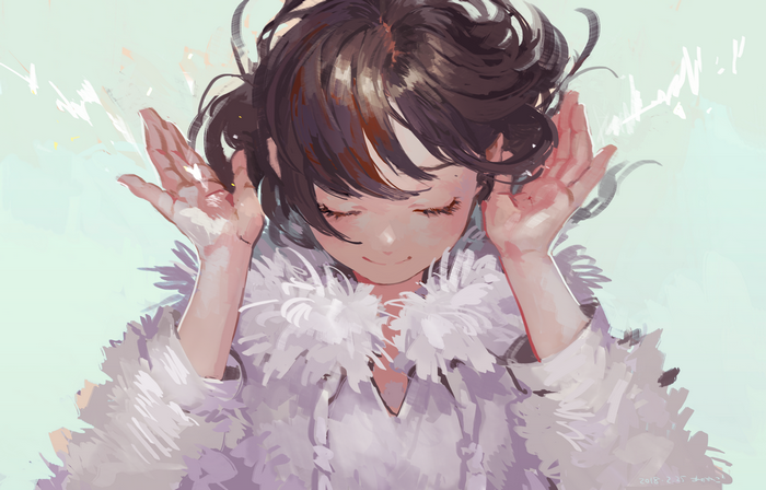 Girl in white jacket listening to music