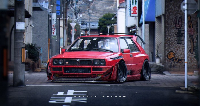 Red widebody Lancia Delta by Khyzyl Saleem