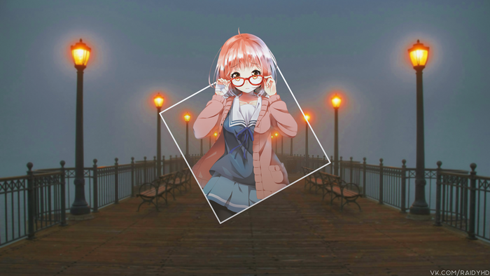 Anime girl with glasses on a pier