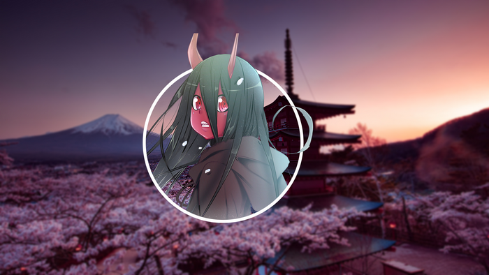 Zero Two from Darling in the FranXX with Mount Fuji and Pagoda