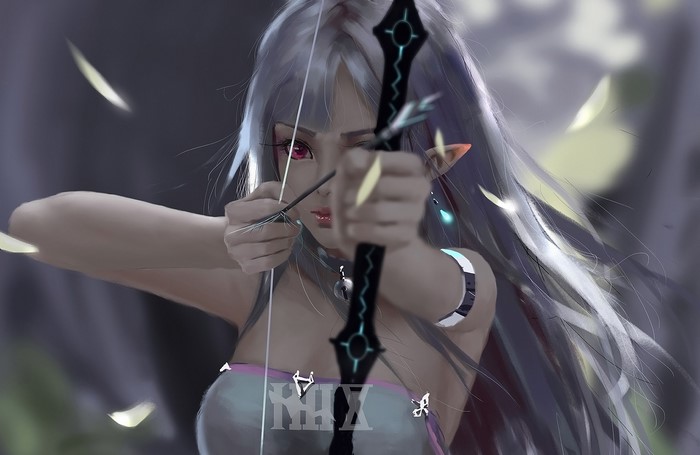 Anime girl archer with bow and arrow