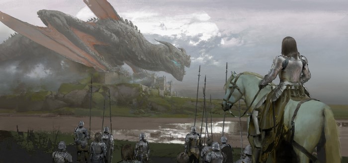 Medieval Knight and Dragon Digital Artwork