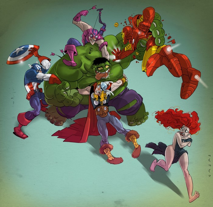 The Avengers vs. Hulk and Merida
