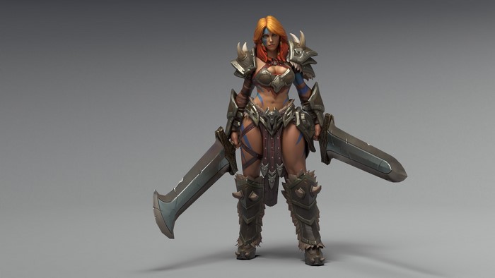 Barbarian warrior with two swords from Diablo III