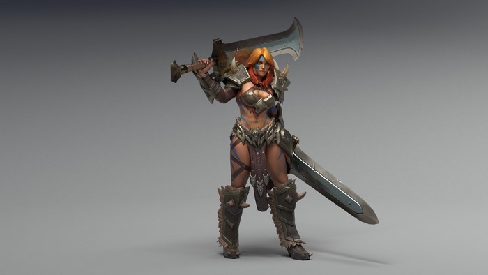 Barbarian woman with swords from Diablo 3