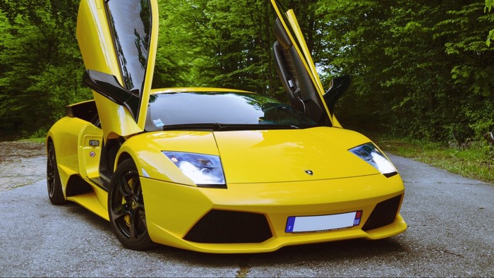 Yellow Lamborghini Murcielago LP640-4 with doors open