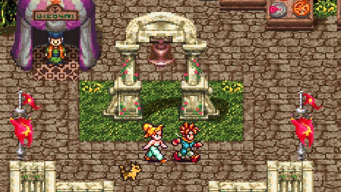 Chrono Trigger characters in a town square
