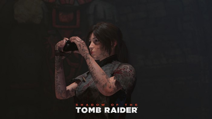 Lara Croft from Shadow of the Tomb Raider holding a camera