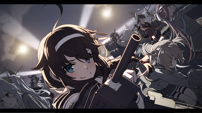 Anime girls from Kantai Collection with cannons