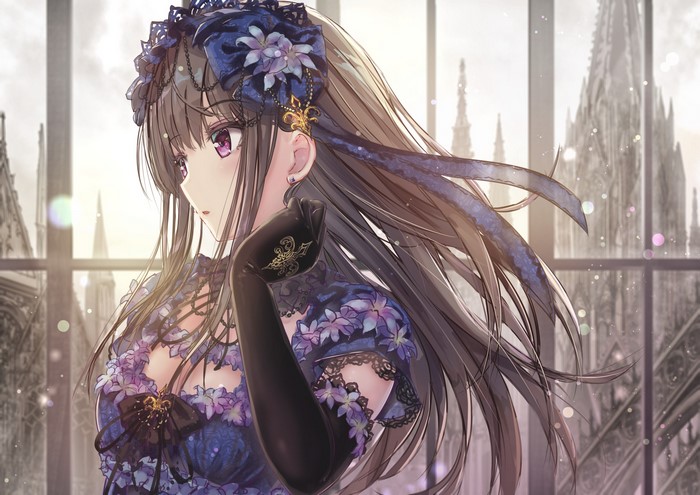 Anime girl with purple eyes and long hair