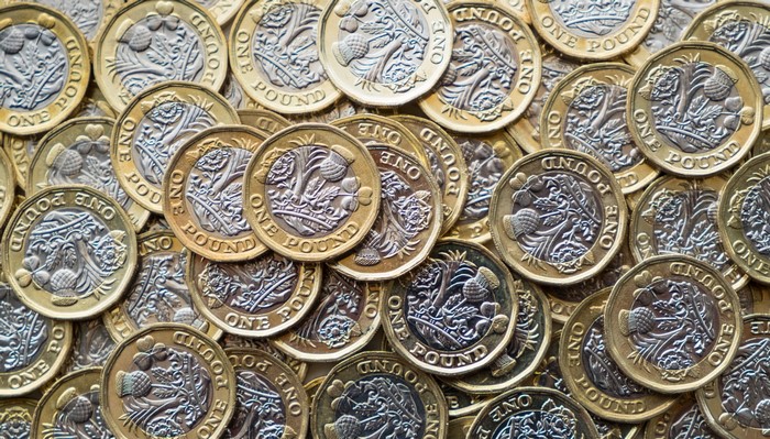Pile of British One Pound Coins
