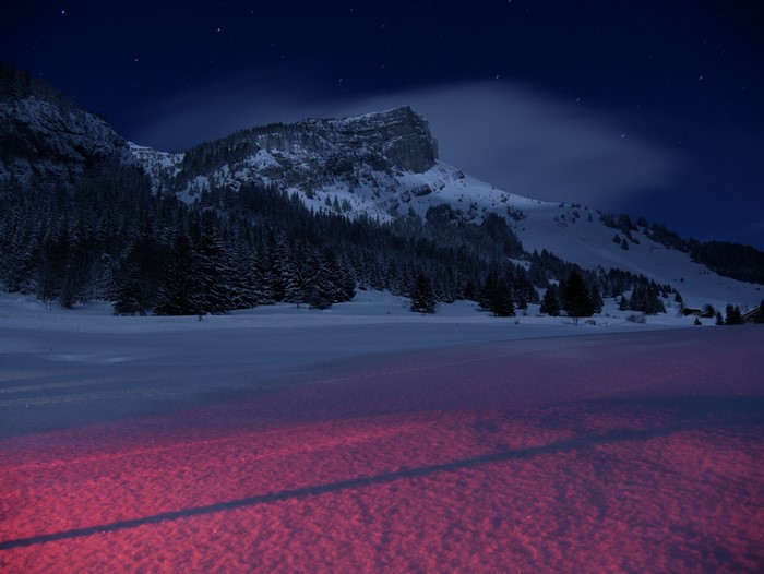 Mountains and snow landscape at night