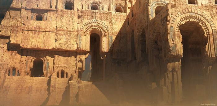 Ancient stone temple ruins with intricate carvings