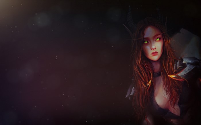 Fantasy girl with green eyes and horns