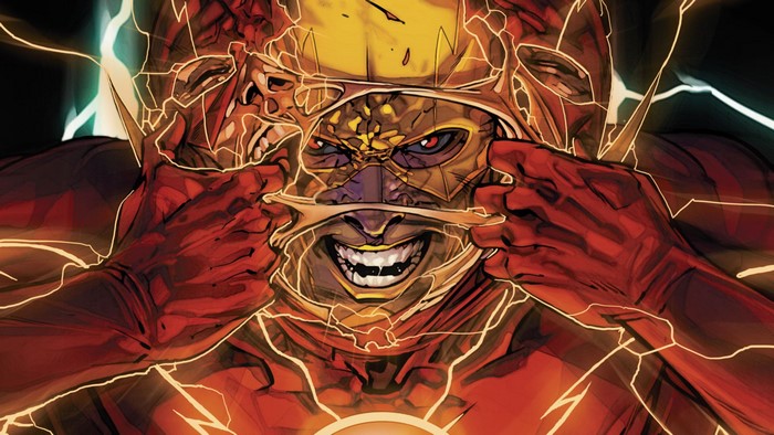 The Flash ripping off his mask revealing a monstrous face