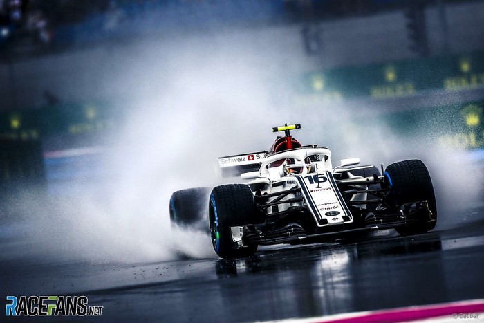 Formula 1 car racing in the rain at Paul Ricard